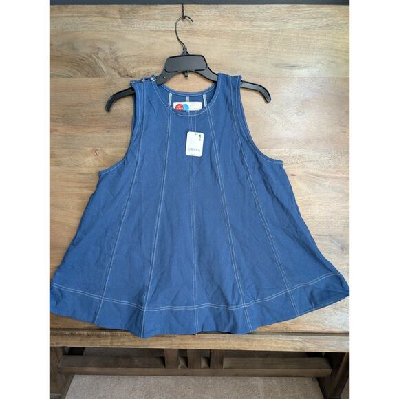 Free People 2 Piece Tank & Shorts Set Womens Small Navy Denim Contrast Stitch - Picture 2 of 5
